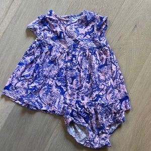Lilly Pulitzer- Baby Dress and Bloomers, Pink and Blue Jungle -6-12 mo
